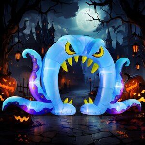 16FT Long 8FT Tall Blue Monster Octopus Archway Built in LEDs for Holiday Party